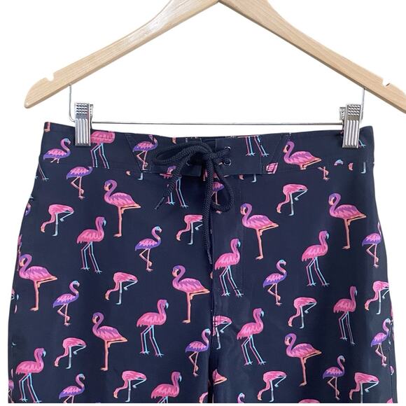 MeUndies Mens Size Medium Flamingo Print Swim Board Shorts Black Pink Pockets - Picture 2 of 8